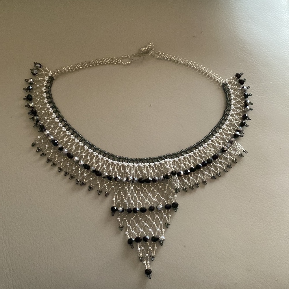 16” Beaded chocker necklace with a 4” cascade drop, handmade from‎ Cancun.